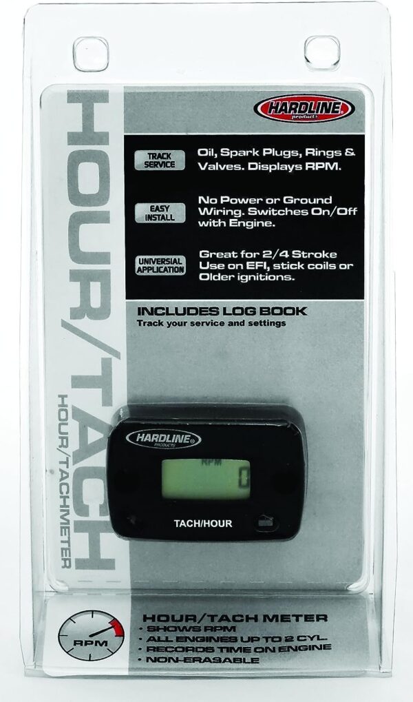 Hardline Products HR-8061-2 Hour Meter/Tachometer for up to 2-Cylinder Engines,Black